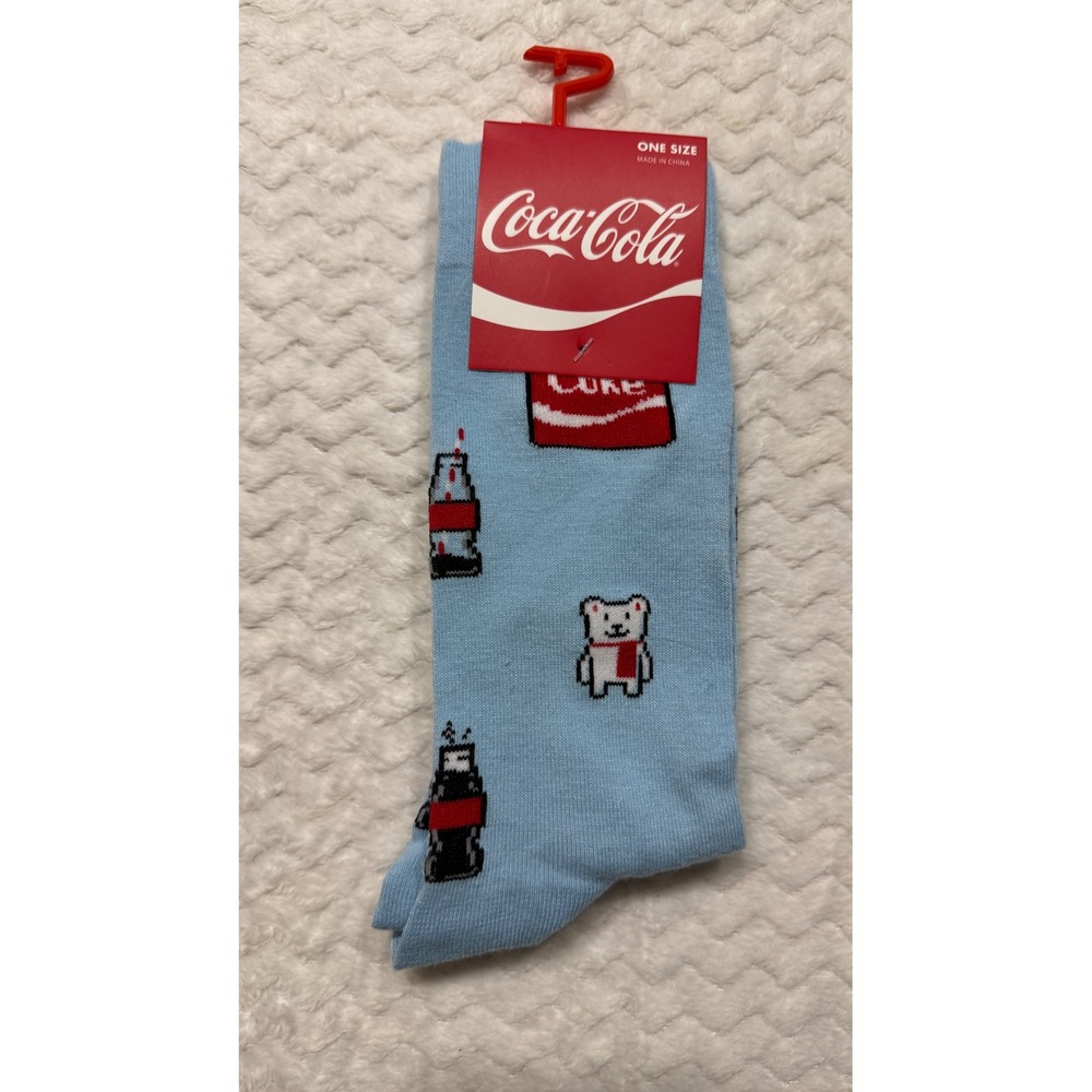 Coca-Cola Polar Bear Holiday Crew Socks Light Blue One Size US 7-12 COK-HS05 NEW